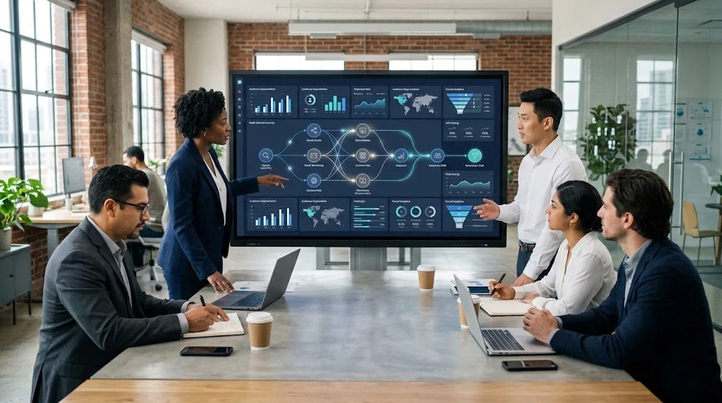 Government professionals analyzing digital marketing and citizen engagement data