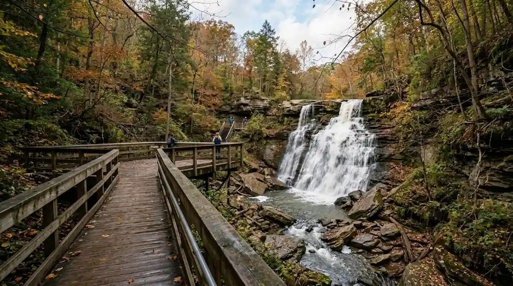 Brandywine Falls surrounded by forest in Cuyahoga Valley National Park