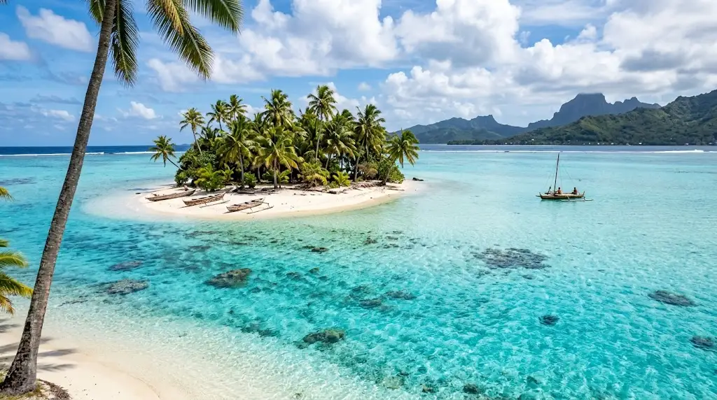 Turquoise lagoon and white-sand tropical islet in the Cook Islands